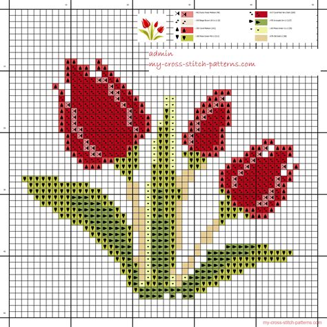 small_and_simple_cross_stitch_pattern_of_three_red_tulips - free cross ...