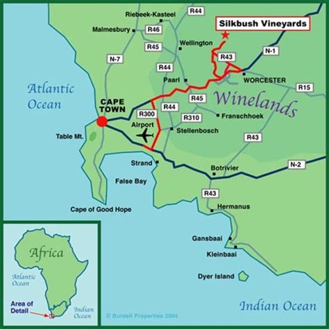 Western Cape, Cape Town & Cape Winelands Map - Silk Bush Mountain Vineyards