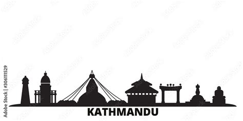 Nepal, Kathmandu city skyline isolated vector illustration. Nepal ...