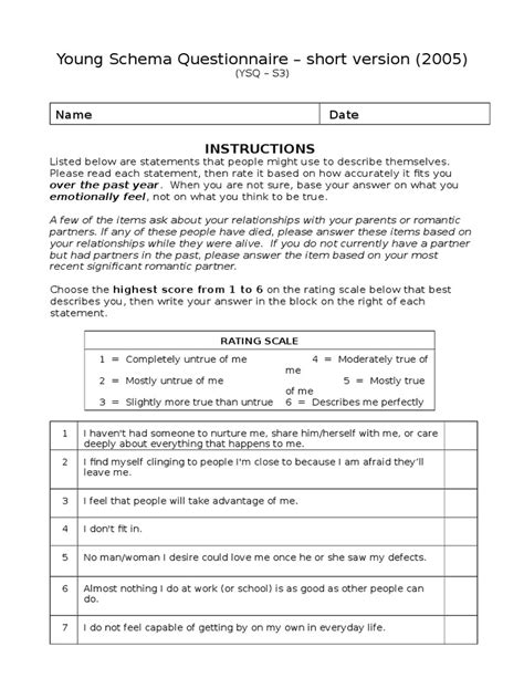 Young Schema Questionnaire Versiunea 2005