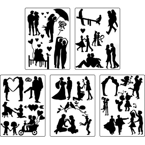 Buy Kelendle 5Pcs Reusable Hollow Painting Silhouette Stencils Drawing ...