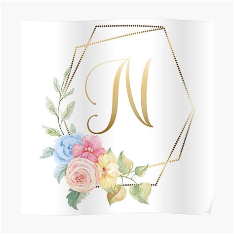 "Watercolor Floral Gold Monogram - Letter N" Poster for Sale by Grafixmom | Redbubble