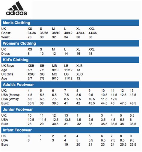 Adidas Size chart | Nanima Bizaar - Online Shop