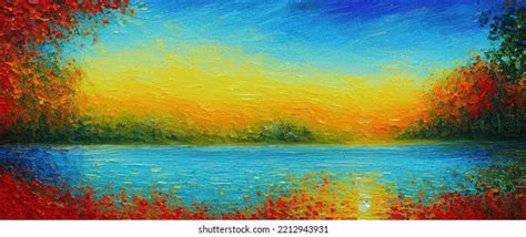 Original Oil Painting Shows Lake Stock Illustration 2212943931 | Shutterstock