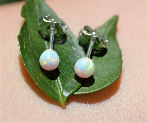 Opal earrings, opal ball earrings, fire opal studs, opal dot stud earrings, flashy opal ...