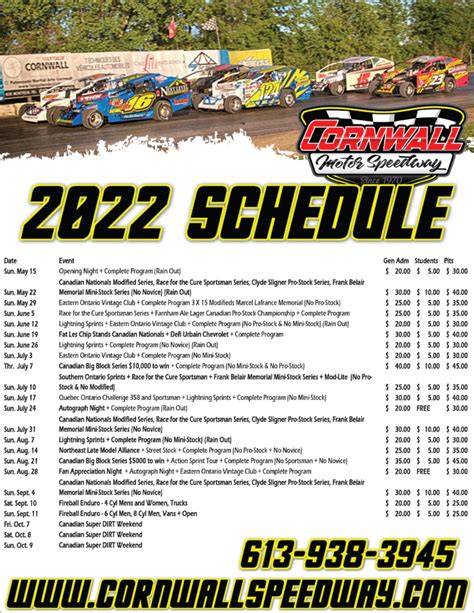 Schedule – Cornwall Motor Speedway