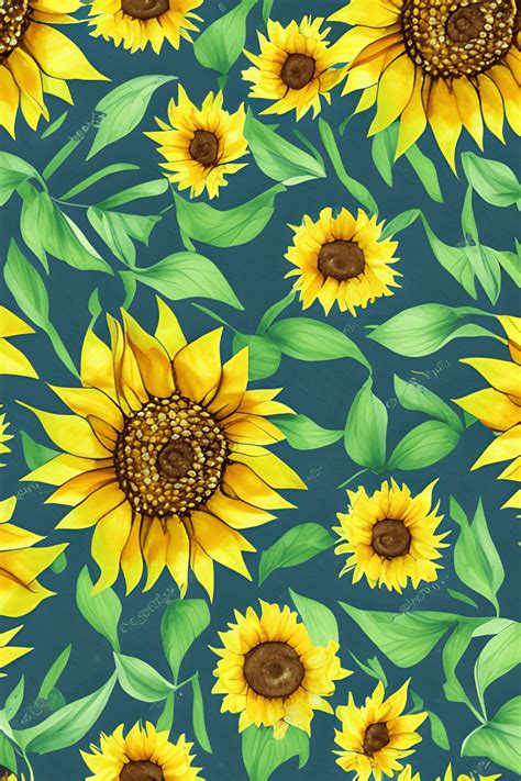 Textile Fabric Pattern of a Bouquet Sunflower with Bright Green ...