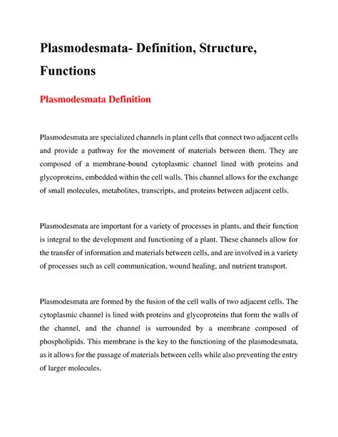 Plasmodesmata Definition, Structure, Functions - Plasmodesmata- Definition, Structure, Functions ...