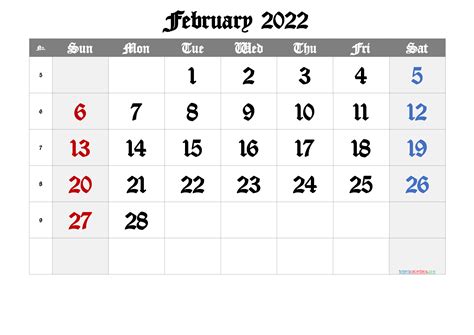 Printable Calendar 2022 February