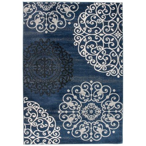 World Rug Gallery Modern Contemporary Floral Navy 3'3" x 5' Indoor Area ...