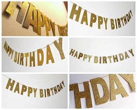 Buy SUNBEAUTY Happy Birthday Banner Gold Sparkly Glitter Banner Letters Hanging Banner Garlands ...