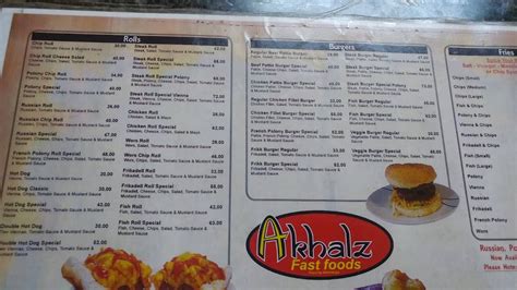 Menu at Akhalz Kelvin (Akhalwayas) restaurant, Johannesburg