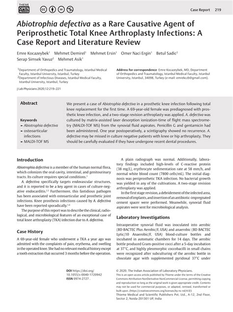 (PDF) Abiotrophia defectiva as a Rare Causative Agent of Periprosthetic Total Knee Arthroplasty ...