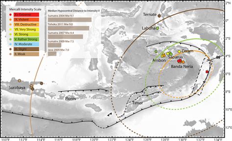 Reconstructed modified Mercalli scale intensity map of the 1852 ...