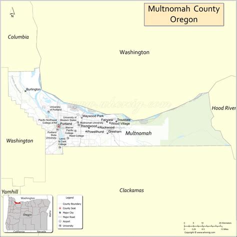 Map of Multnomah County, Oregon - Where is Located, Cities, Population, Highways & Facts