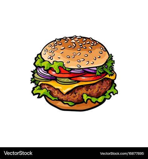 Burger sketch isolated Royalty Free Vector Image