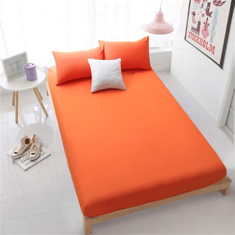 Home Textile Orange Fitted Sheet Bed Sheets Covers Mattress Cover Protector Set King/Queen/Full ...