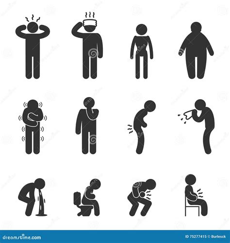 Sick People Icons. Symptoms Of Disease Pictograms Cartoon Vector ...