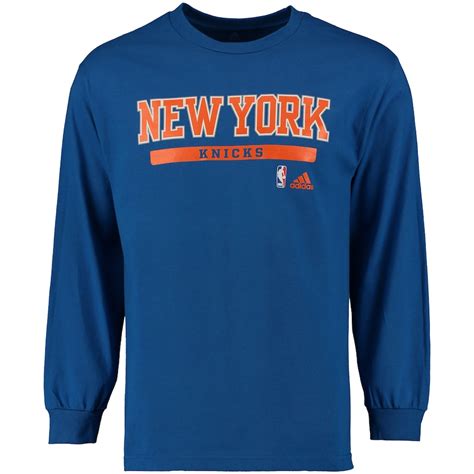 adidas New York Knicks Blue Cut and Paste Long Sleeve T-Shirt