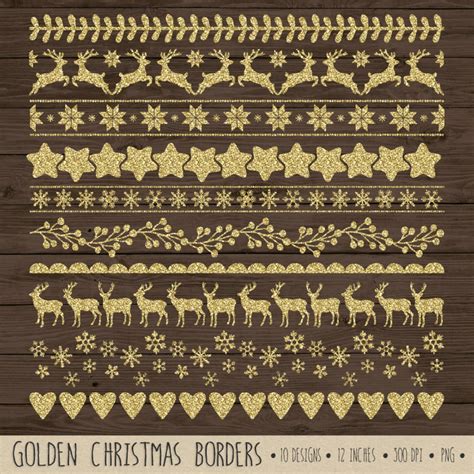 Gold Christmas Clip Art. Gold Glitter Christmas Borders, Text Dividers, Ribbons. Star, Winter ...