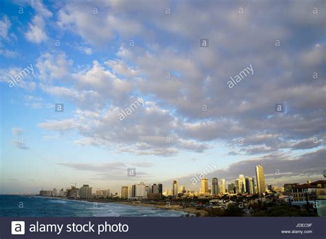 Israel,Tel Aviv beach front and skyline as seen from south, from Jaffa ...