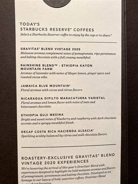 Menu at Starbucks Reserve Roastery New York cafe, New York City, 61 9th Ave