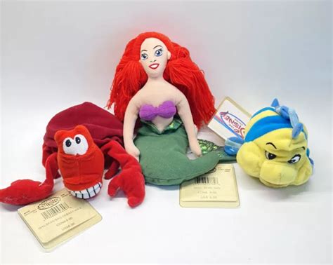 VINTAGE DISNEY STORE Mini Bean Bag Little Mermaid Ariel Flounder Sebastian Plush $23.55 ...