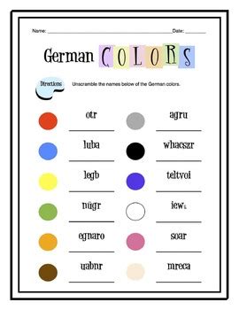 German Colors Worksheet Packet by Sunny Side Up Resources | TpT