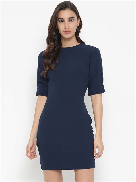 Buy Kazo Women Navy Blue Solid Sheath Dress - Dresses for Women 8699587 | Myntra