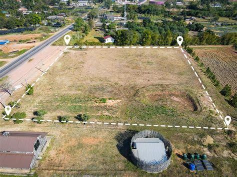 Land plot for building house aerial view, land field with pins, pin ...