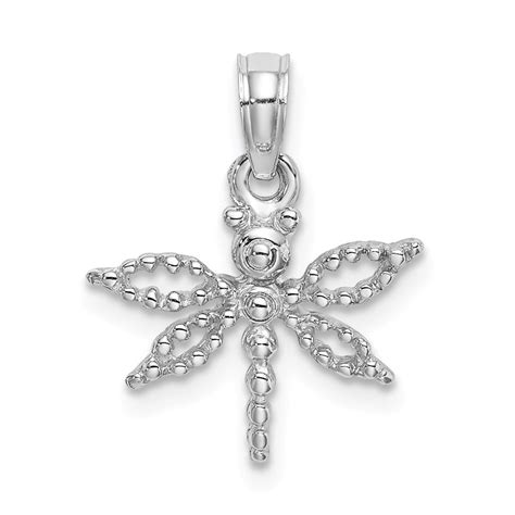 AA Jewels - Solid 14K White Gold 2-D Mini Dragonfly Cut-out Wings Charm Pendant - 15mm x 15mm ...