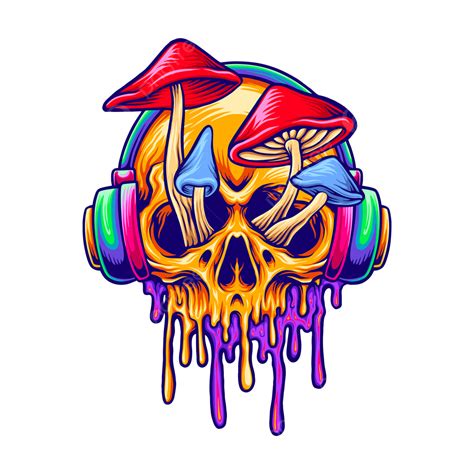 T Shirt Label Vector Hd PNG Images, Funky Psychedelic Skull Mushroom ...