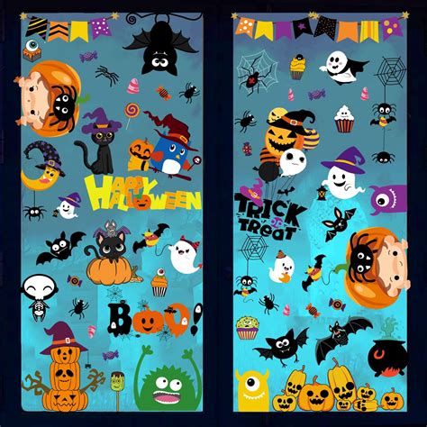 Amazon.com: Halloween Window Clings Decorations, 6 Sheets 137 PCS Double-Sided Halloween Window ...