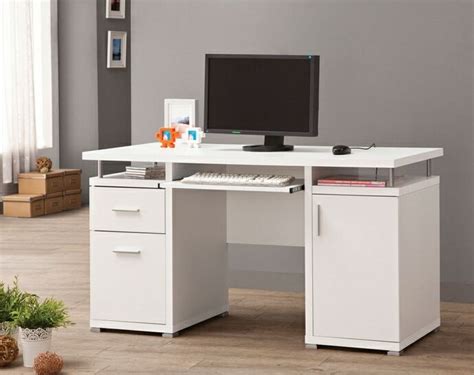 800108 Tracy white finish wood office computer desk with file cabinet , drawer and open cabinet ...