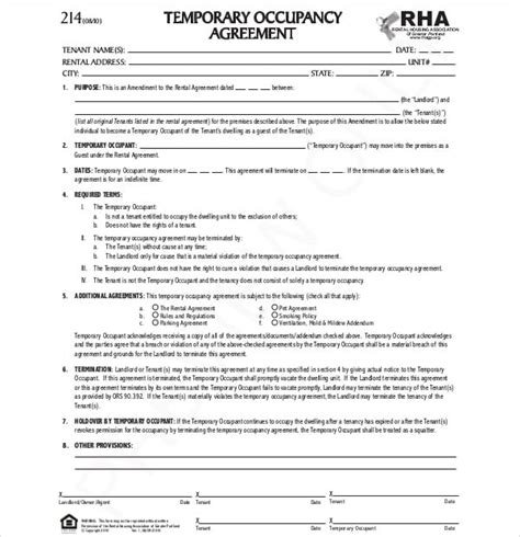 Occupancy Agreement Template | DocTemplates