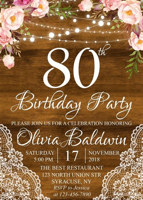 80Th Birthday Invitations Free Templates - Printable 2024 Word Searches