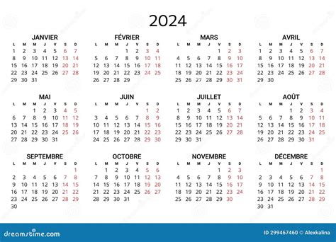 2024 French Calendar. Printable, Editable Vector Illustration for France Stock Illustration ...