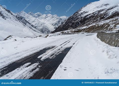 Road Covered by Fresh Snow, Road To Khunjerab Pass Border between Pakistan and China in Winter ...