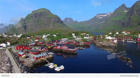 Fishing Village A I Lofoten In Norway From Air Stock video footage | 9009284