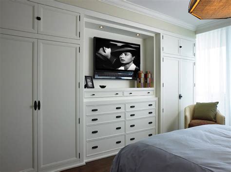 Transitional Bedroom with White Built-In Cabinets