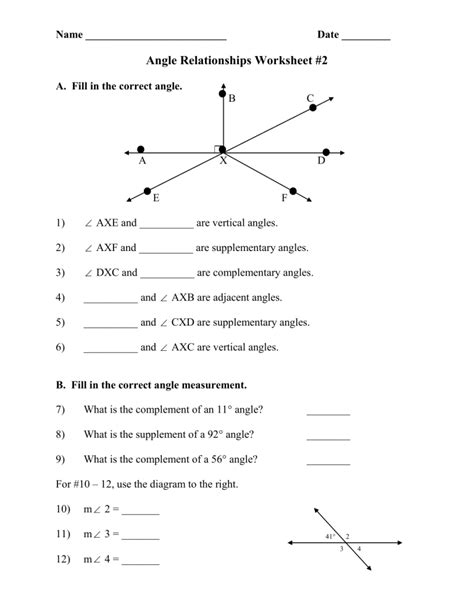 Angle Relationships Worksheet