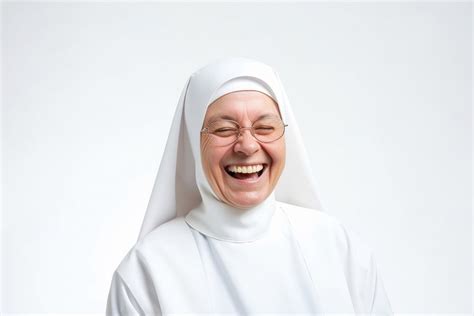 Nun laughing white white background. | Free Photo - rawpixel