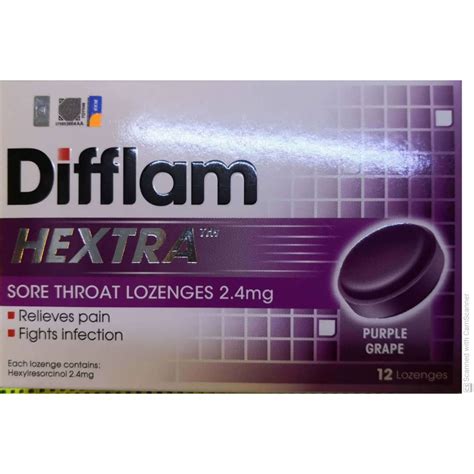 *Exp 30/06/2024* Difflam Hextra Lozenges Hexylresorcinol 2.4mg Grape Flavour 12 Lozenges Lulus ...