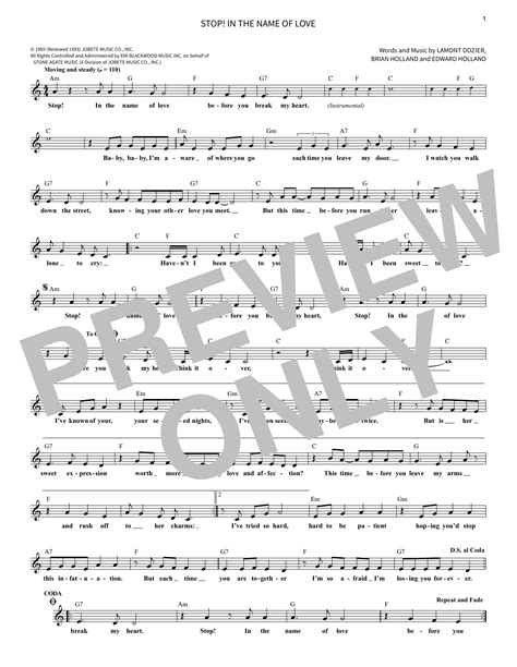 Stop! In The Name Of Love by The Supremes Sheet Music for School of Rock – Vocal at Sheet Music ...