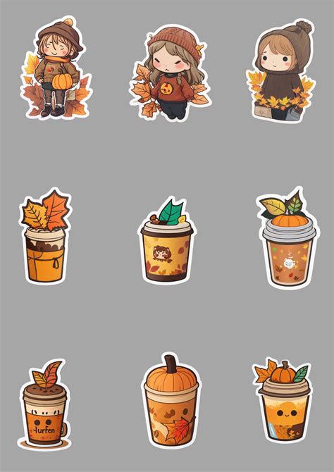 72 Autumn-themed Downloadable Digital Stickers, Season Sheets, PNG ...