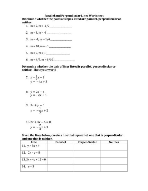 Slopes Of Parallel And Perpendicular Lines Worksheets Answer