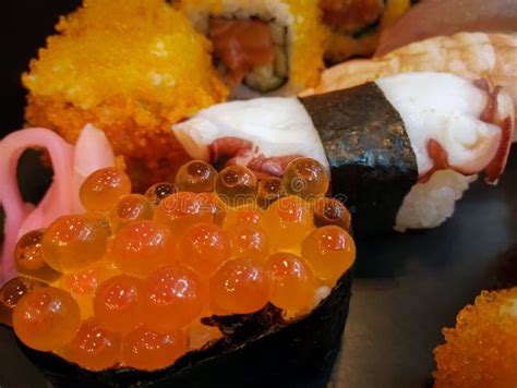 Salmon Roe Used in Japanese Styled Sushi. Stock Photo - Image of food ...