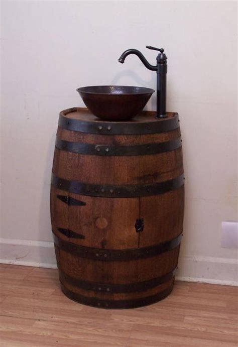 3/4 Whiskey Barrel Vanity Sink 19 Depth for Small Bathroom-round Vessel Sink-faucet-stopper-free ...