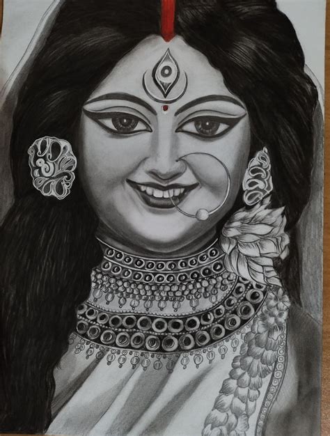 Smiling face of maa Durga 🙏 | Pencil sketch images, Pencil drawing ...