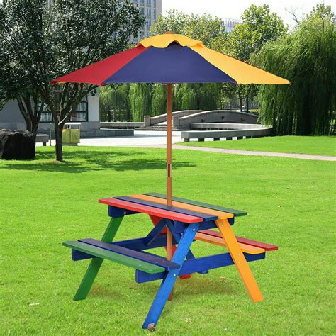 Costway 4 Seat Kids Picnic Table w/Umbrella Garden Yard Folding Children Bench Outdoor - Walmart ...